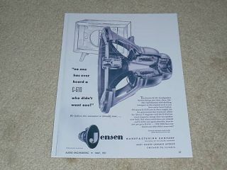 Jensen G 610 Triaxial Speaker Ad 1951 Article RARE