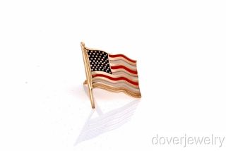Estate 14k Gold American Flag Enamel Stud Pin Brooch