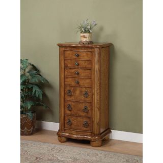Wooden Burlwood Jewelry Armoire Box Standing Chest Drawers Mirror