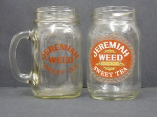 JEREMIAH WEED DRINK JAM JAR HANDLE GLASS PUB HOME BAR COLLECTORS SWEET
