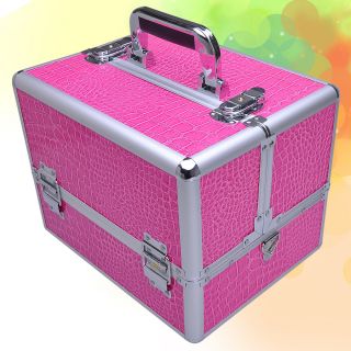   Cosmetic Jewelry Case Lock Keys Strap Aluminum Pink Box Pro Train