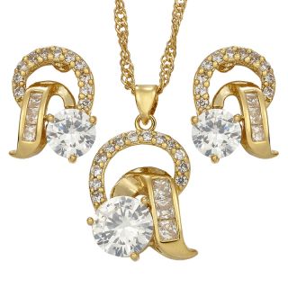  PARTY 18K YELLOW GOLD PLATED WHITE TOPAZ JEWELRY SET NECKLACE EARRINGS