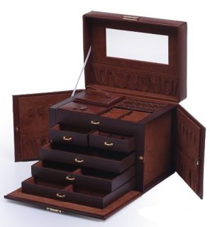 Brown Leather Jewelry Box Case Storage Organizer with Travel Case and