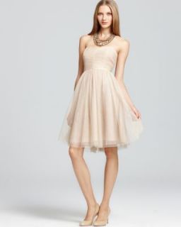 Jill Stuart New Gold Tulle Glitter Ruched Lined Cocktail Evening Dress