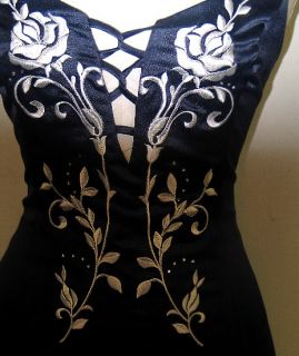 Jessica McClintock Navy Satin Embroidered Mermaid Dress Size 10