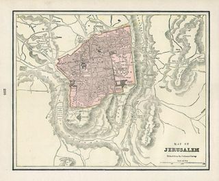 Jerusalem Authentic Antique Map Genuine 115 Years Old Made in 1898