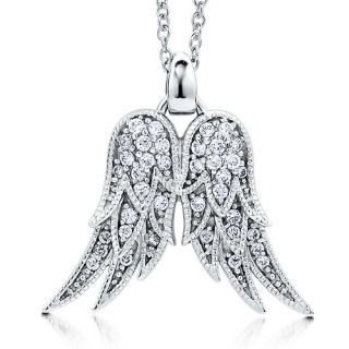 Sterling Silver 925 CZ Angel Wings Pendant Necklace