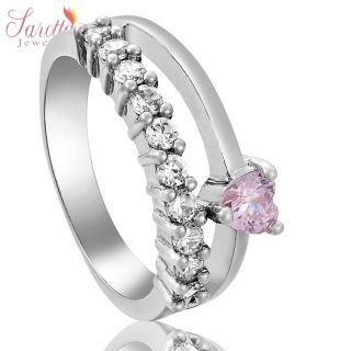 SAROTTA JEWELRY GIFT PINK SAPPHIRE 18K WHITE GOLD PLATED GP RING LADY
