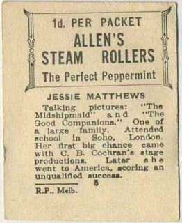 JESSIE MATTHEWS Vintage 1933 ALLENS FILM STARS Trading Card #5   Movie