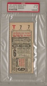 PSA 6 1931 World Series Ticket Oakland As St Louis Cardinals Grove