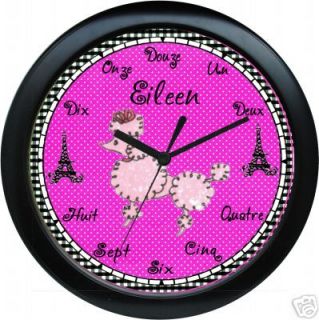 Personalized Pink Poodle Paris Eiffel Tower Art Clock