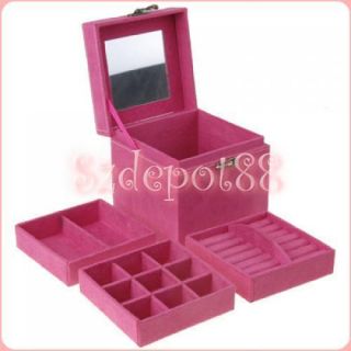 Hot Pink Jewelry Display Box Storage Case w Mirror Lock