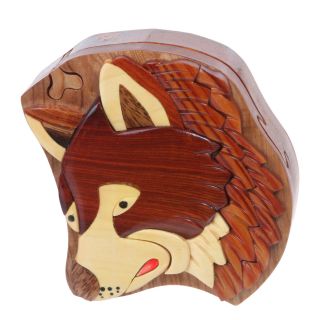 Handcrafted Wooden Secret Jewelry Puzzle Box Dog