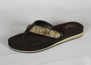 Coach Jencey 12cm Signature C Khaki Flip Flops Thongs Shoes New A8657