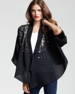 Elizabeth James New Satya Black Sequined Bell Sleeve Robe Cardigan Top