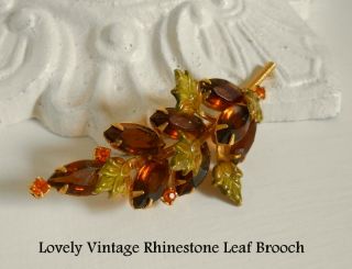  Rhinestone Brooch Pin figural Costume Jewelry Holiday Leaf * LOVELY
