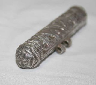 Antique Iraqi Silver Jewish Charm Kamea Case Box 19th
