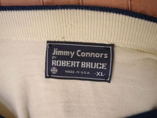 Vintage Jimmy Connors Robert Bruce Wool Striped Tennis V Neck Sweater