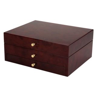 Handcrafted Mahogany Burl Wooden Jewelry Box Chest Case Storage