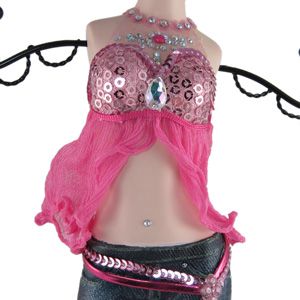 Denim Skinny Jeans Doll Jewelry Stand Hot Pink 15H