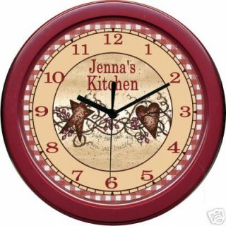 Burgundy Wall Clock Country Primitive Hearts and Stars