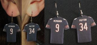 Jim McMahon 9 Walter Payton 34 Chicago Bears Football Jersey Earrings