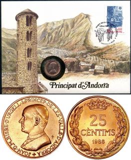 Andorra 25 Centims 1986 BU Joan D M Bisbe DUrgell I Numismatic Cover