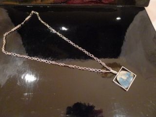 Amazing Mid Century Modern Pendant Necklace Sterling 925 Blue Stone