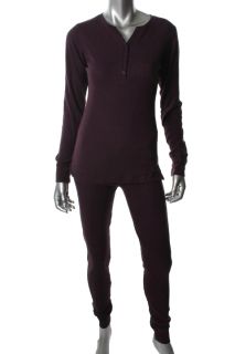 Jockey New Purple Thermal Pull on Long Sleeve Henley Pajama Set M BHFO