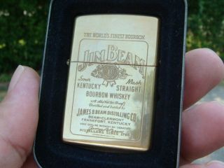 XX Brass Jim Beam Label KY Bourbon Whiskey Zippo Lighter Original Case