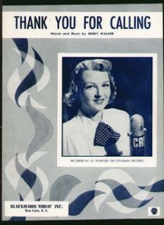 Thank You for Calling 1954 Jo Stafford Vintage Sheet Music