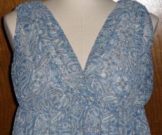 Blue Gray White Floral Paisley Georgette V Neck Sleeveless Maxi