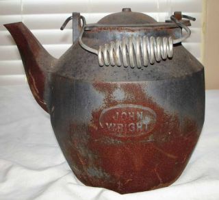 Vintage John Wright Cast Iron Tea Kettle Teapot Marked