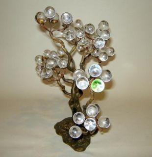 Signed Bijan Metal Tree Sculpture w Glass Balls Mid Century