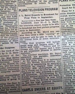 1928 Invention John L Baird TVs Television Newspaper