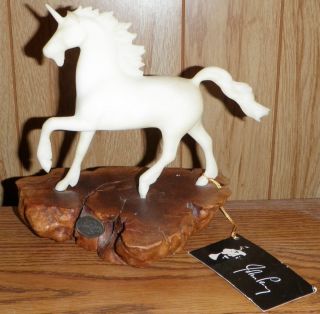 John Perry Studios White Unicorn on Wood Pellucida figure figurine