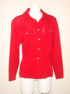 St John Separates Santana Knit Cardinal Red Blazer Jacket Size Petite