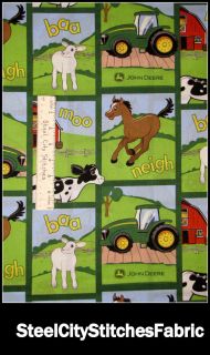 John Deere Green Tractor Farm Animal Block Nursery Baby 40417 Cotton