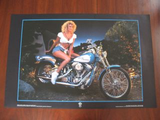 Pretty Lass on A Blue Harley Davidson 34x22 Poster New