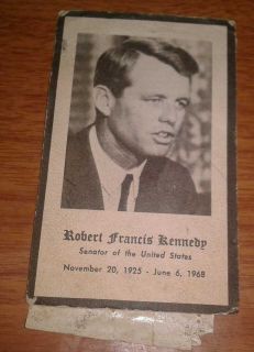 1968 Robert Francis Kennedy Funeral Card with John Kennedy Stamps Stuck to Back  