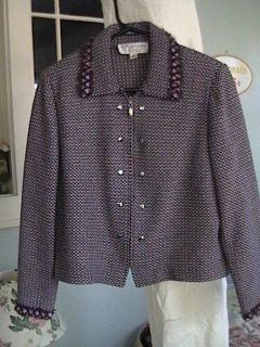 Womens St John Marie Gray Santana Knit Charcoal Purple Blazer Jacket 6  