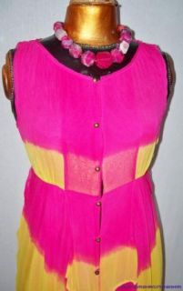 L A M B Gwen Stefani Tie Dye Dress 6 Pnk Yellow Reversible Silk Cttn Spring 09  