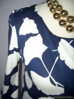 New Diane Von Furstenberg Gaby Dress Size 2 Navy White Ginkgo Leaves 100 Silk  