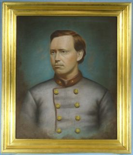 Antique Framed Civil War Portrait Pastel of J John Sands Confederate Officer  