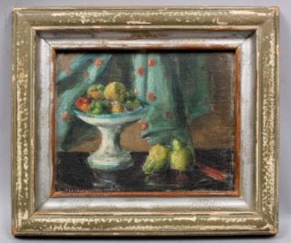 JOHN SOBLE AMERICAN LISTED IMPRESSIONIST STILL LIFE FRUIT PEAR WPA OIL PAINTING  