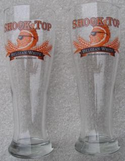 Set Of 2 Shock Top Belgian White Ale Beer Pint Glasses Tall 16 oz EXC COND  