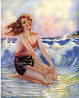 1930s bathing beauty pin up art vintage ad style  