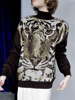 St John Knit Collection Brown Gold Tiger Top Sz s 6 8  