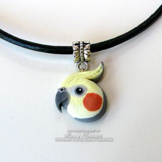 Unique Cockatiel Bird Charm Necklace Parrot Jewelry Clay Artist Alicia Merritt  