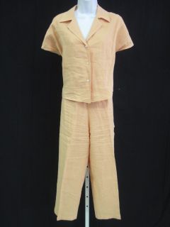 John Patrick Tangerine Linen Pants Top Outfit Size M  